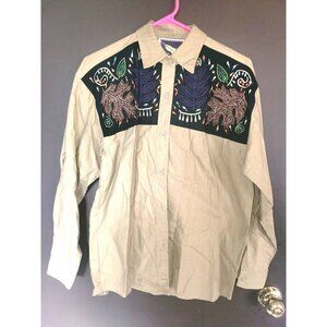Lone Feather Embroidered Brushpopper Western Rodeo Button Up Shirt Size Small